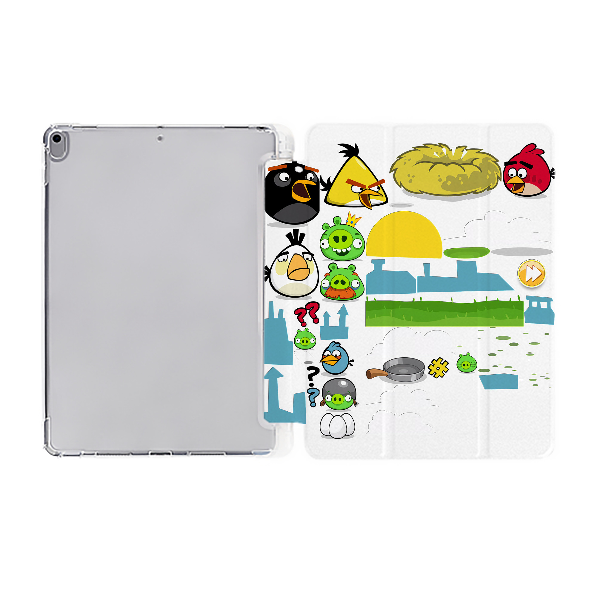 （画像用） Angry Birds アングリーバード IPad ケース ペン収納付き 三つ折りスタンド PUレザー×シリコン 対応機種9.5/10.5/10.9インチ